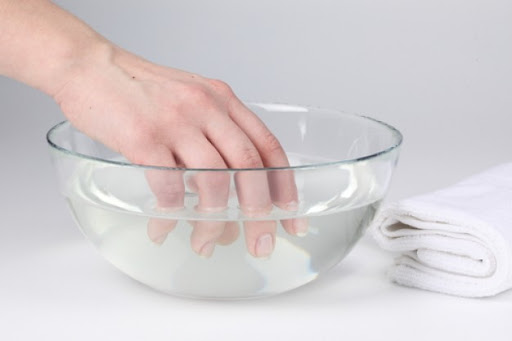 Manicures usually start with soaking nails in a bowl of water